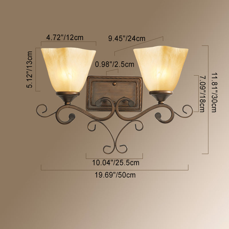 Iron Glass Tetrahedron Oval Base 1/2 Light Wall Sconce Lamp