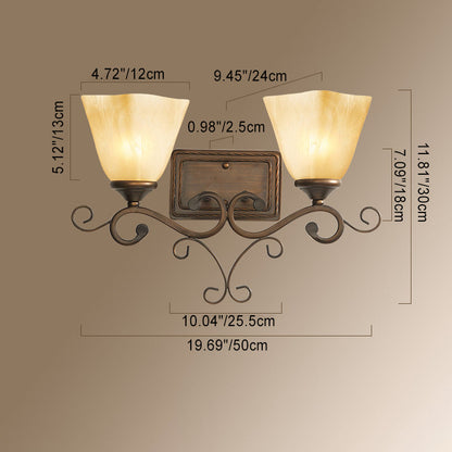 Iron Glass Tetrahedron Oval Base 1/2 Light Wall Sconce Lamp
