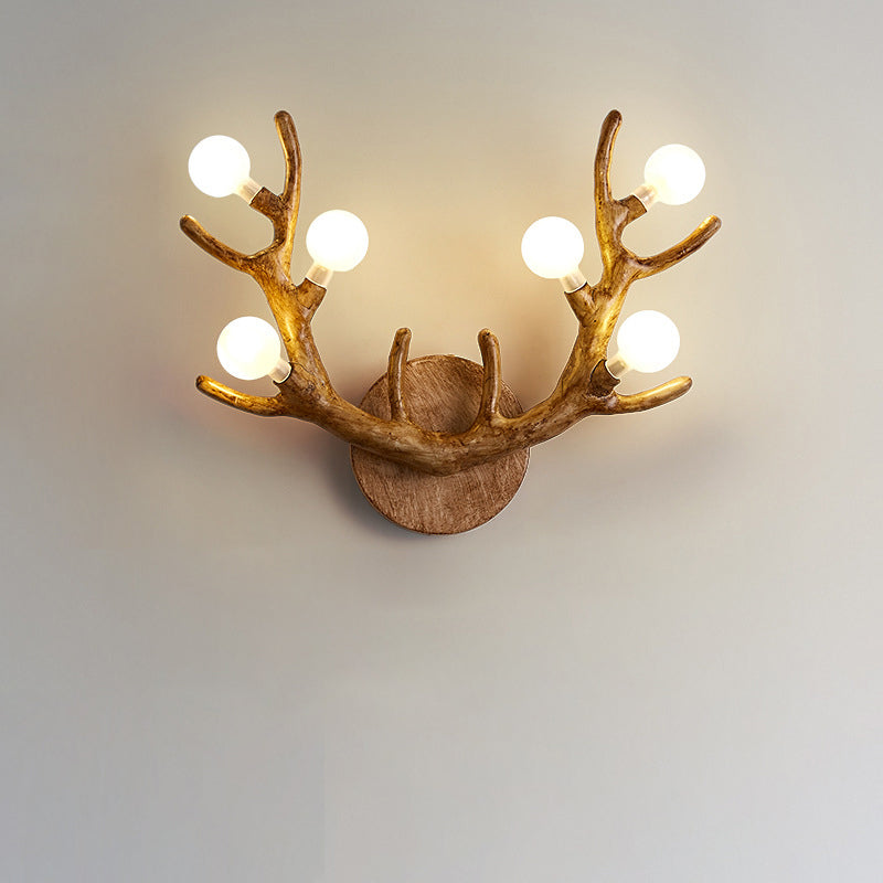 Resin Antler Branch Glass Shade 6-Light Wall Sconce Lamp