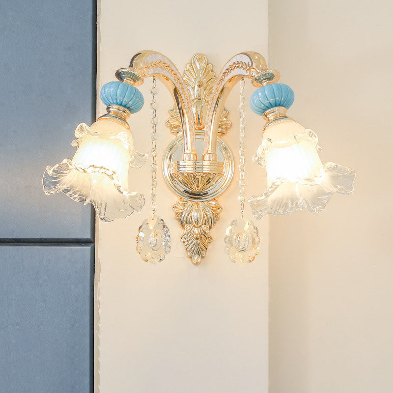 Floral Alloy Ceramic Glass 1/2 Light Wall Sconce Lamp