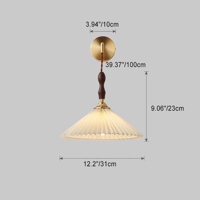 Japanese Ceramic Conic Pleated 1-Light Wall Sconce Lamp
