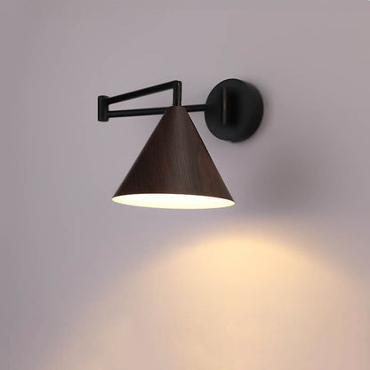Nordic Minimalist Cone Swing Arm Wood Grain Wall Sconce