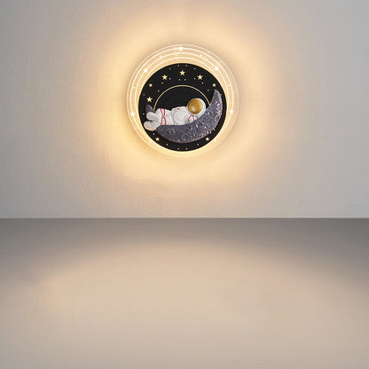 Starry Sky Moon Resin Astronaut Round LED Wall Sconce Lamp