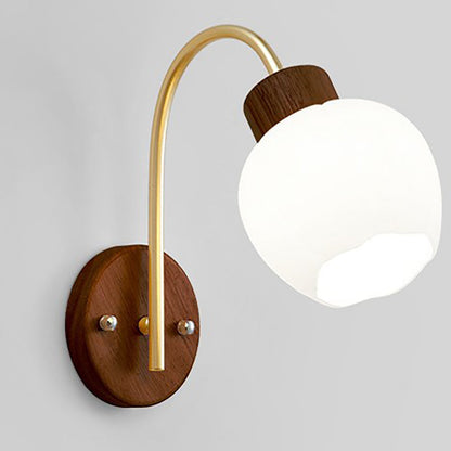 Bell Pleated Glass Shade Wood 1-Light Wall Sconce Lamp