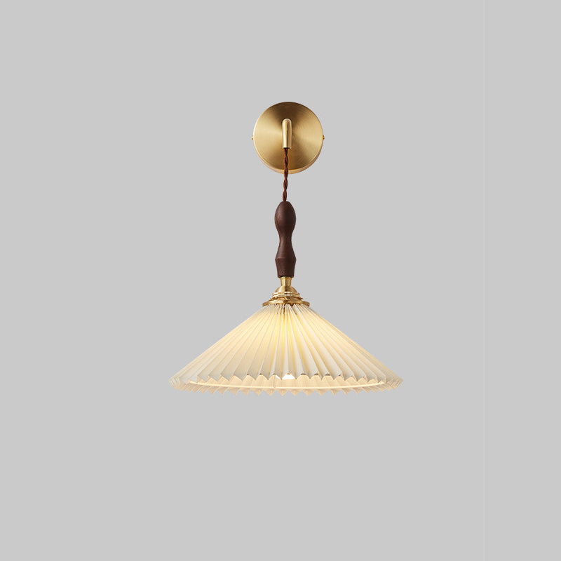 Japanese Ceramic Conic Pleated 1-Light Wall Sconce Lamp