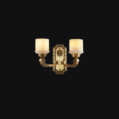 Chinese Copper Marble Cylinder 1/2 Light Wall Sconce Lamp