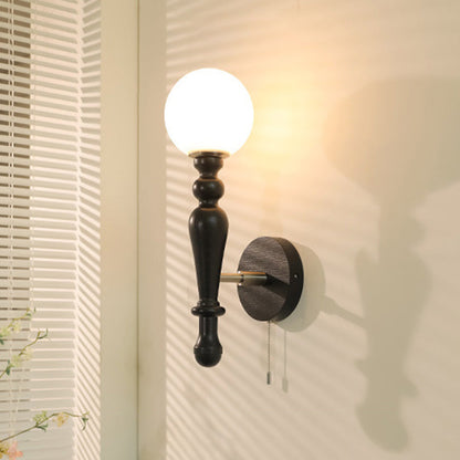 Retro Wood Aluminum Glass Ball 1-Light Wall Sconce Lamp