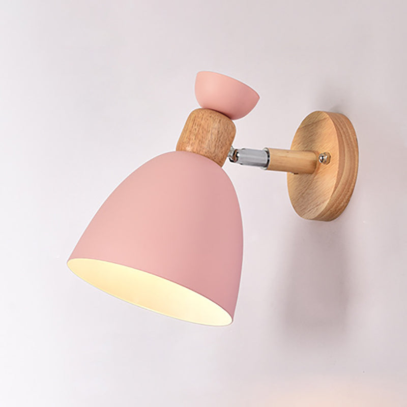 Round Horn Aluminum Wood 1-Light Wall Sconce Lamp