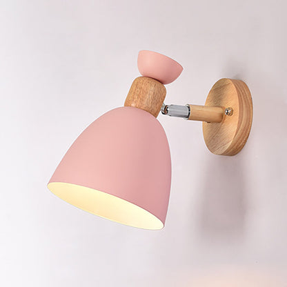 Round Horn Aluminum Wood 1-Light Wall Sconce Lamp