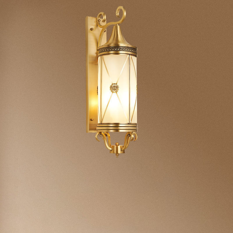 Copper Glass Lantern Column 1/3 Light Wall Sconce Lamp