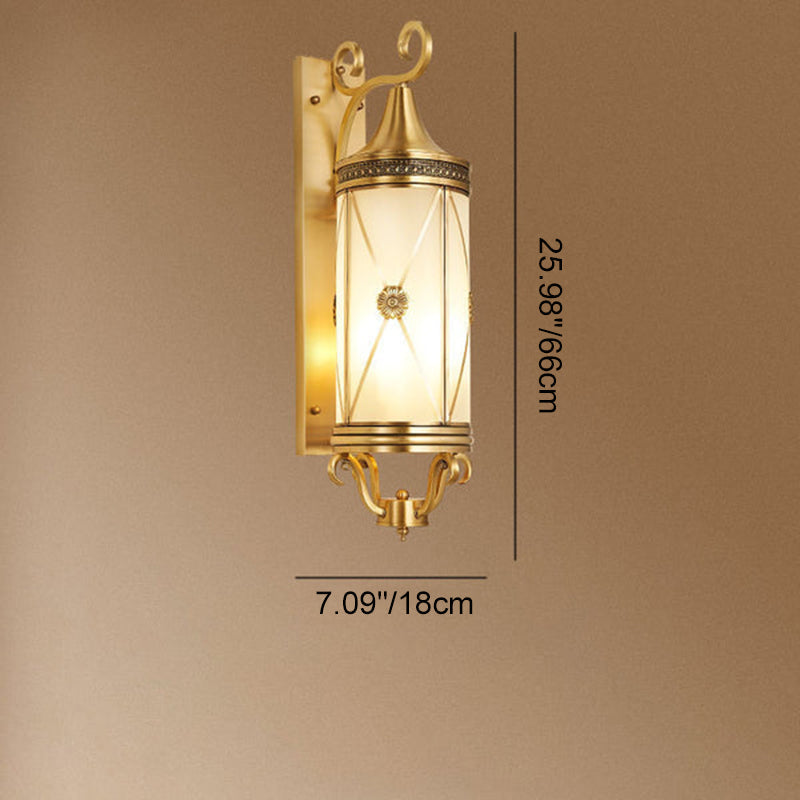 Copper Glass Lantern Column 1/3 Light Wall Sconce Lamp