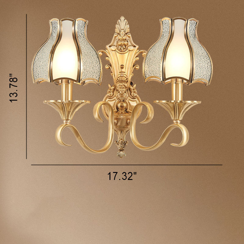 European Light Copper Glass 1/2-Light Wall Sconce Light