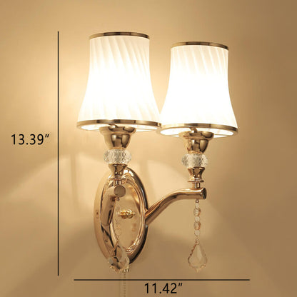 Glass Lampshade Zipper Switch 1/2-Light Wall Sconce Lamp