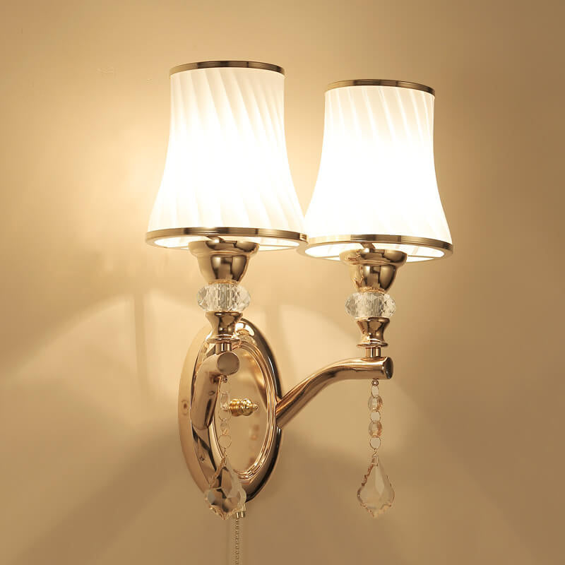 Glass Lampshade Zipper Switch 1/2-Light Wall Sconce Lamp
