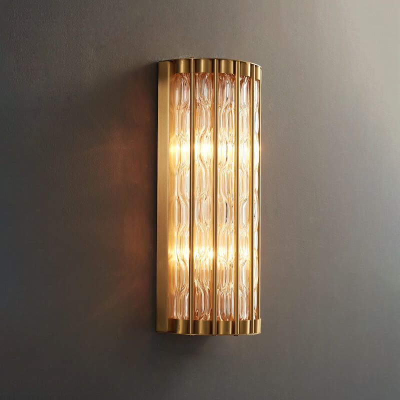 Rectangular Copper Glass 2/3 Light Wall Sconce Lamp