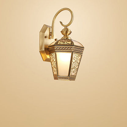 Brass Glass Hexagonal Lantern 1-Light Wall Sconce Lamp