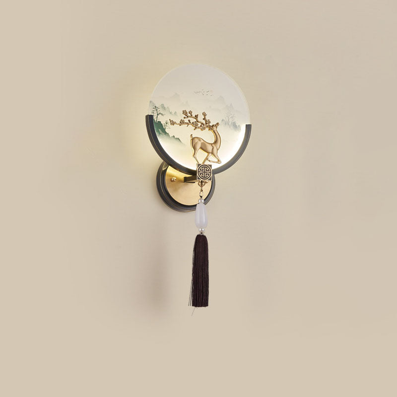 Traditional Chinese All-Copper Glass LED Wall Sconce Lamp
