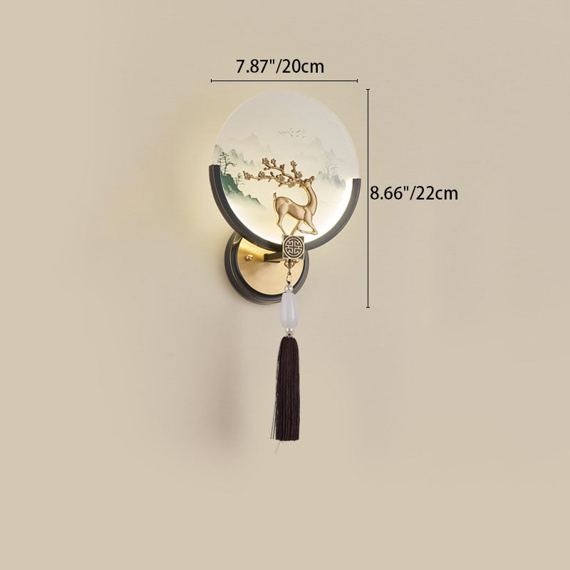 Traditional Chinese All-Copper Glass LED Wall Sconce Lamp