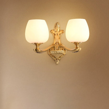 Brass Glass Cup Carving Base 1/2 Light Wall Sconce Lamp