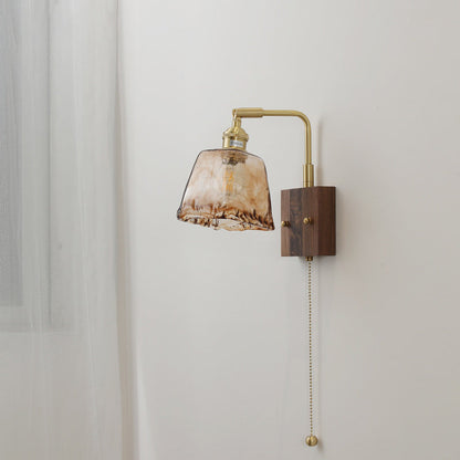 Full Amber Glass Square Shade 1-Light Wall Sconce Lamp