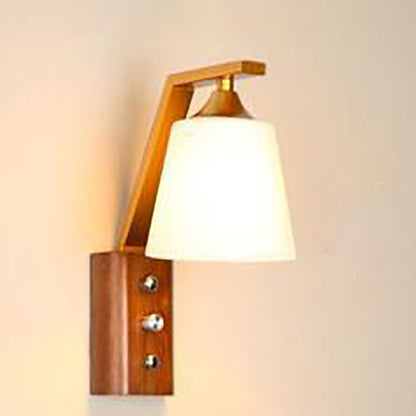 Transitional Cylinder Wood Glass 1-Light Wall Sconce Lamp