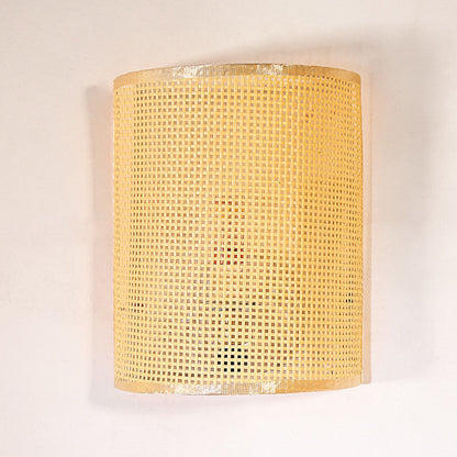 Japanese Rattan Semi-Cylinder 1-Light Wall Sconce Lamp