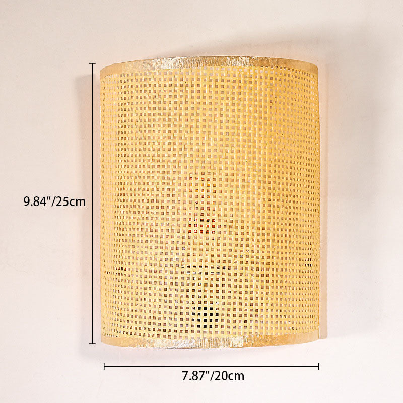 Japanese Rattan Semi-Cylinder 1-Light Wall Sconce Lamp