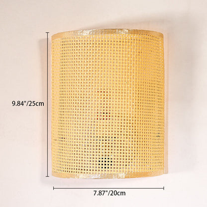 Japanese Rattan Semi-Cylinder 1-Light Wall Sconce Lamp