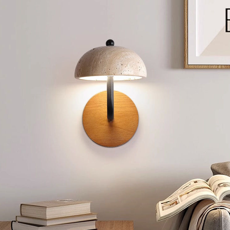 Japanese Walnut Round Hemispherical LED Wall Sconce Lamp