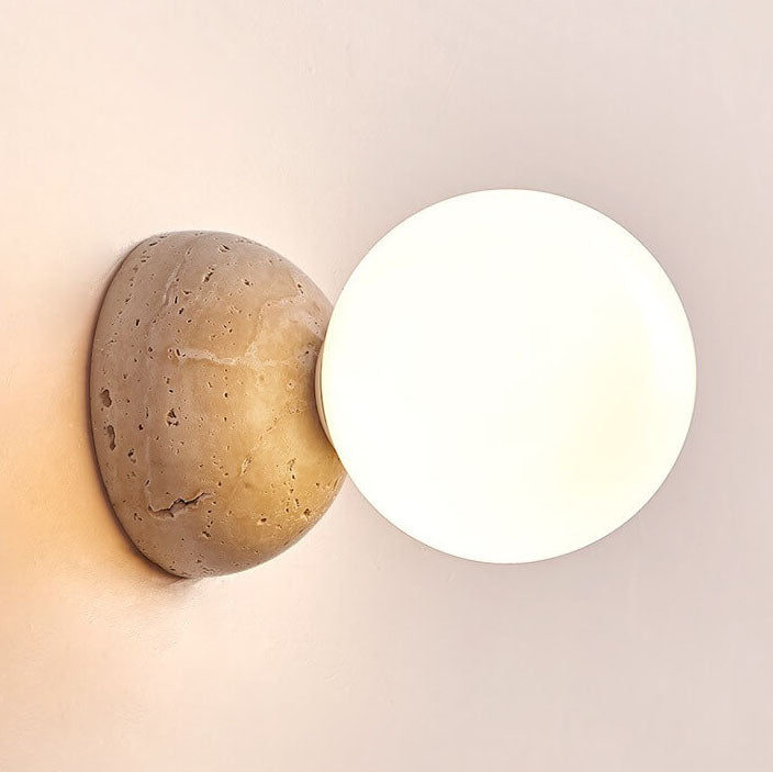 Japanese Round Ball Stone 1-Light Wall Sconce Lamp