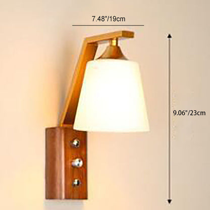 Transitional Cylinder Wood Glass 1-Light Wall Sconce Lamp