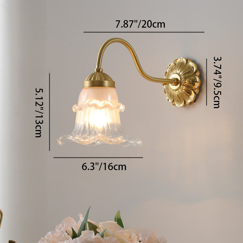 French Glass Flower Copper 1-Light Wall Sconce Lamp