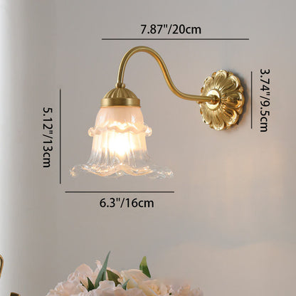 French Glass Flower Copper 1-Light Wall Sconce Lamp