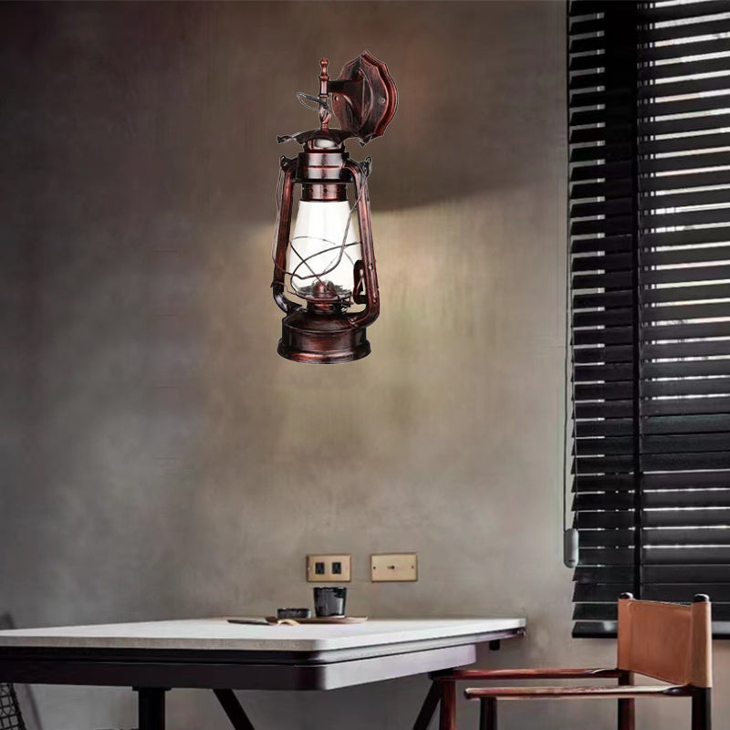 Iron Kerosene Lantern Mermaid 1-Light Wall Sconce Lamp