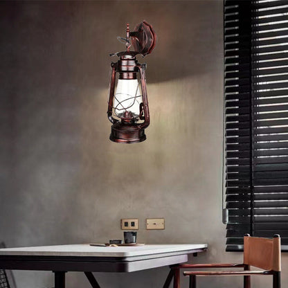 Iron Kerosene Lantern Mermaid 1-Light Wall Sconce Lamp