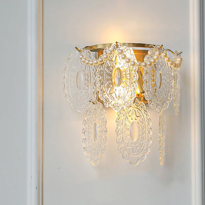 Gold Pearl Water Grain Glass Sheet 2-Light Wall Sconce Lamp