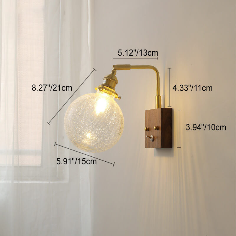 Japanese Round Ball Wood Brass 1-Light Wall Sconce Lamp