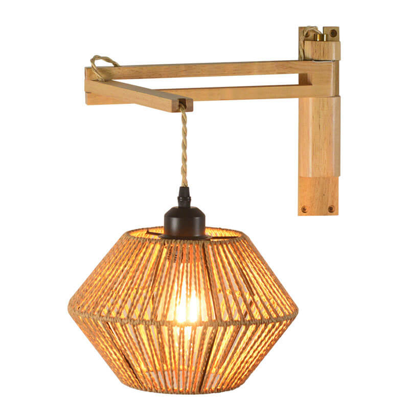 Rope Solid Wood Lantern Cage 1-Light Wall Sconce Lamp