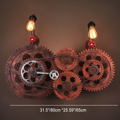 Industrial Iron Water Pipe Gear 2-Light Wall Sconce Lamp