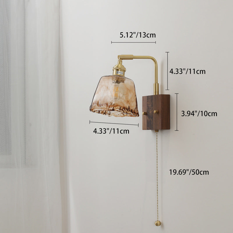 Full Amber Glass Square Shade 1-Light Wall Sconce Lamp