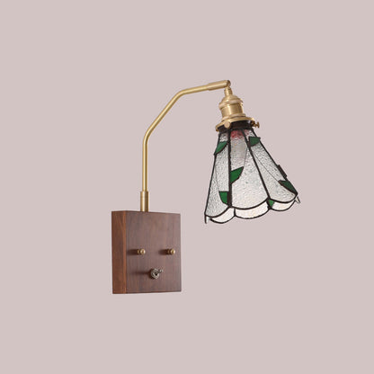 Square Cone All Copper Wood Glass 1-Light Wall Sconce Lamp