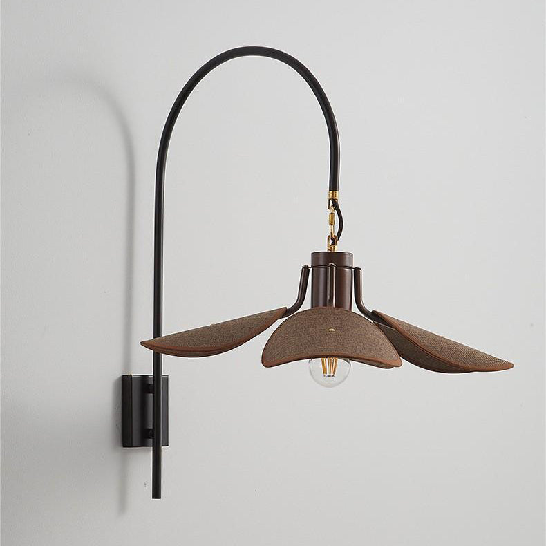 Japanese Floral Wooden Iron Fabric 1-Light Wall Sconce Lamp