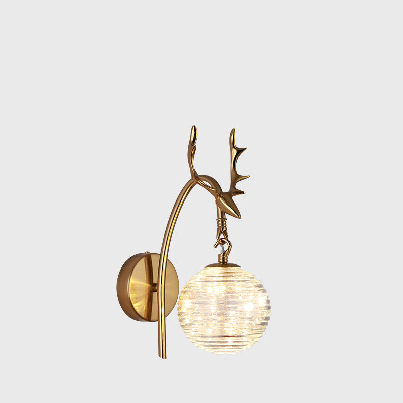 Round Ball Antler Iron Glass LED Wall Sconce Lamp