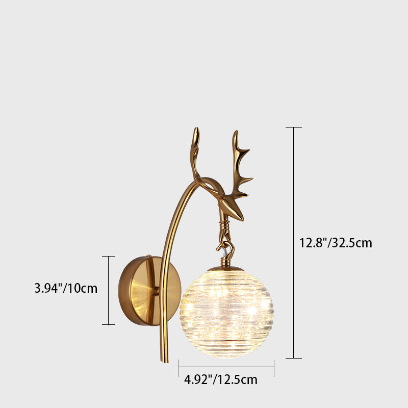 Round Ball Antler Iron Glass LED Wall Sconce Lamp
