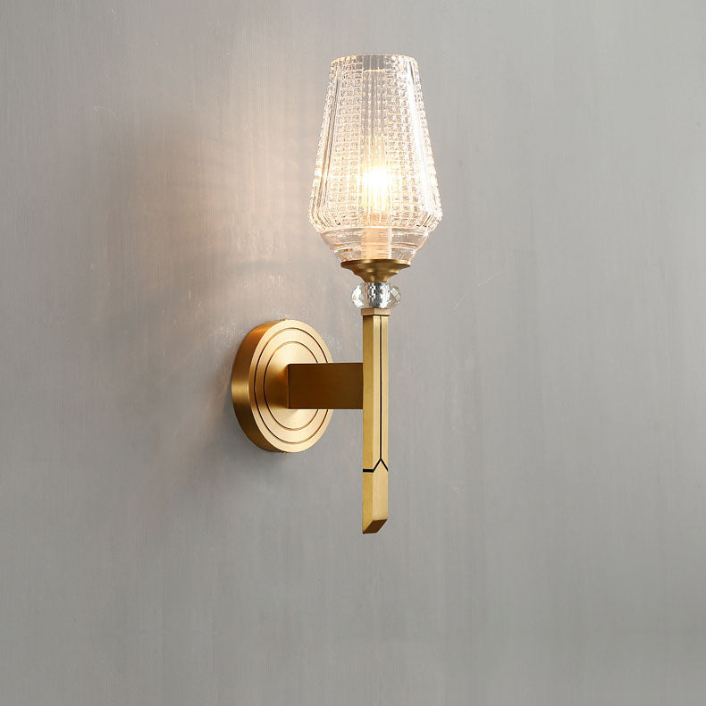 Light Luxury All Brass Glass 1/2-Light Wall Sconce Lamp