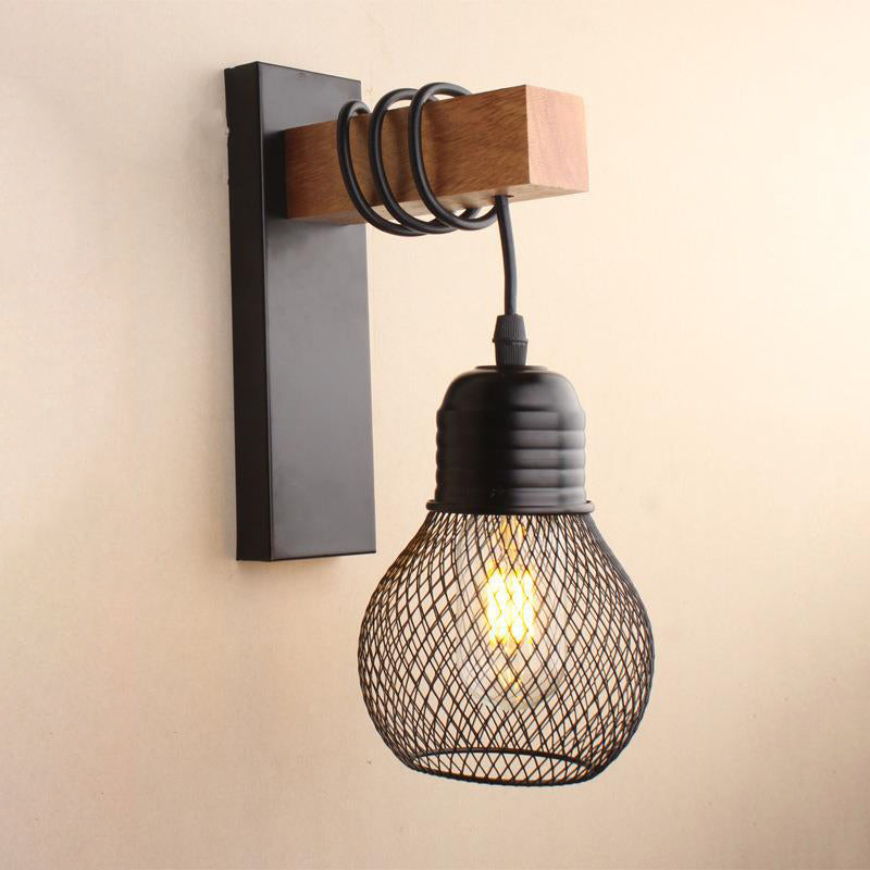 Oval Diamond Solid Wood Iron 1-Light Wall Sconce Lamp