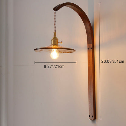 Japanese Shade Wood Curved Pole 1-Light Wall Sconce Lamp