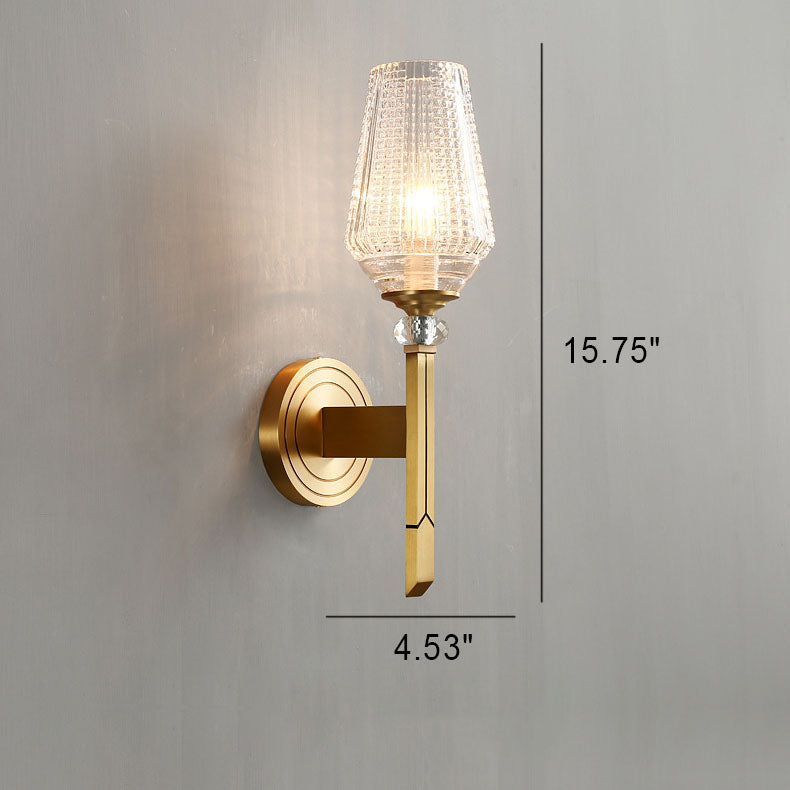 Light Luxury All Brass Glass 1/2-Light Wall Sconce Lamp