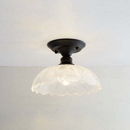 Nordic Vintage Glass Floral Round Geometry 1-Light Semi-Flush Mount Ceiling Light