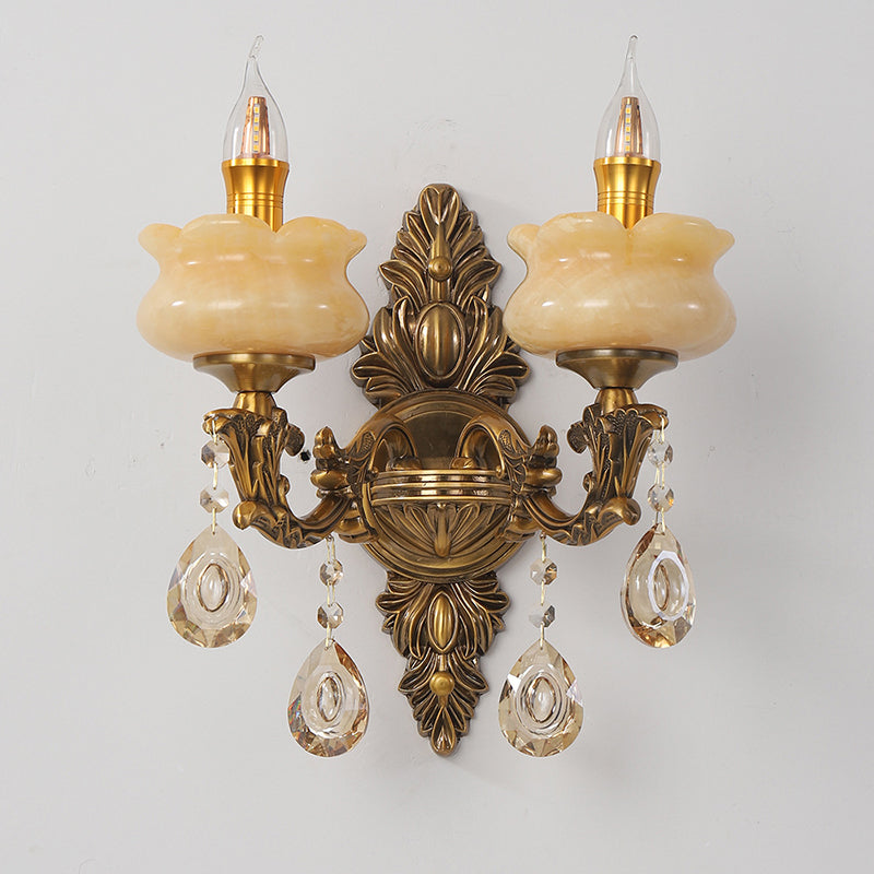 Candlestick Alloy Jade Crystal 2-Light Wall Sconce Lamp